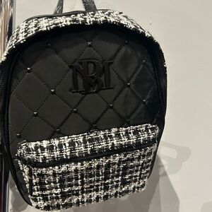 Badgley Mischka Black and White Tweed Quilted Backpack